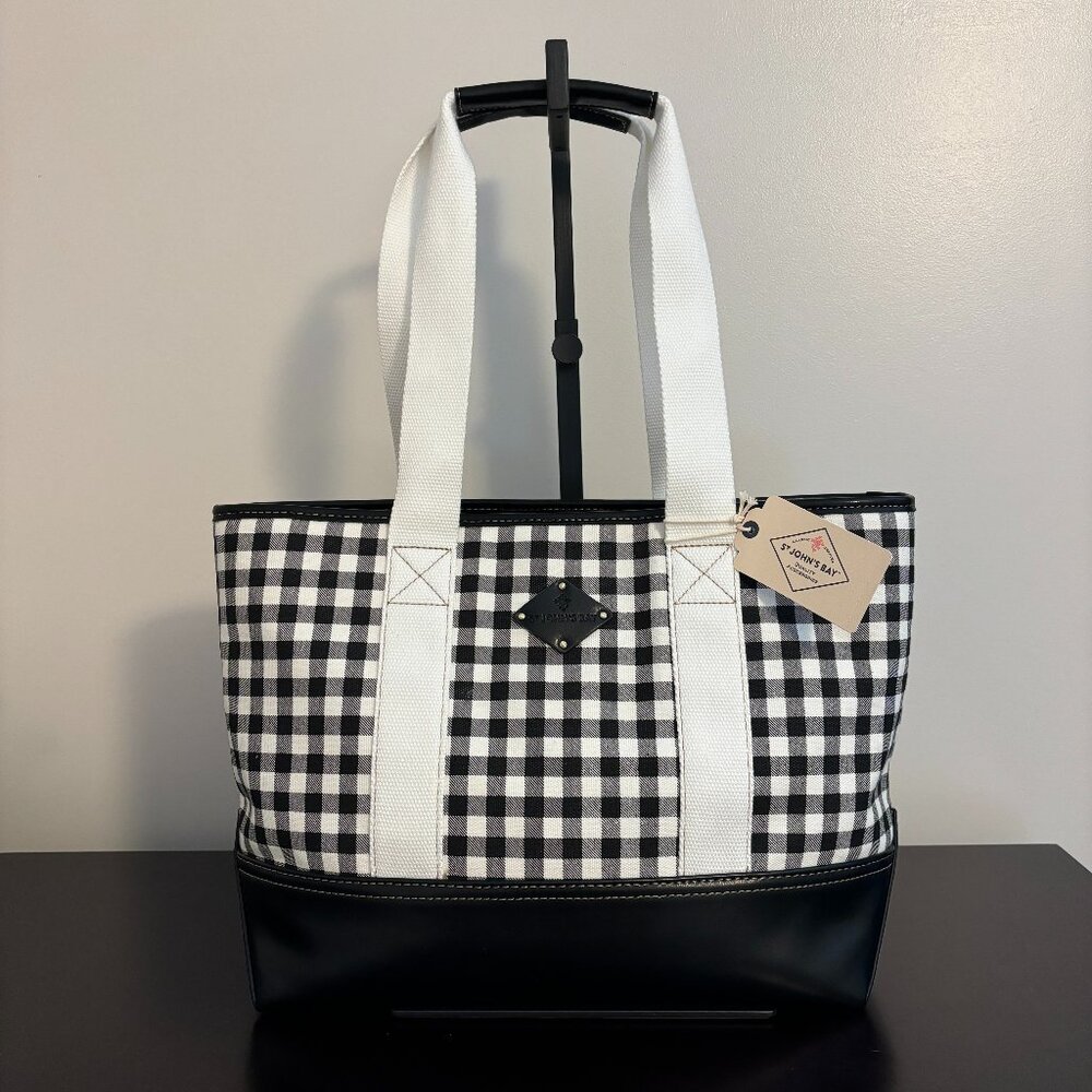St John's Bay Black and White Gingham Nantucket Tote NWT